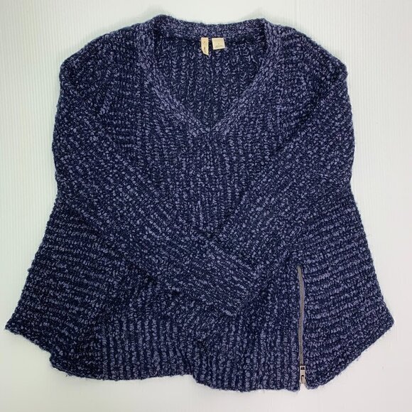 Moth Anthropologie Sweater Small Knit V Neck Pullover Blue Side Zipper Detail - Picture 9 of 12